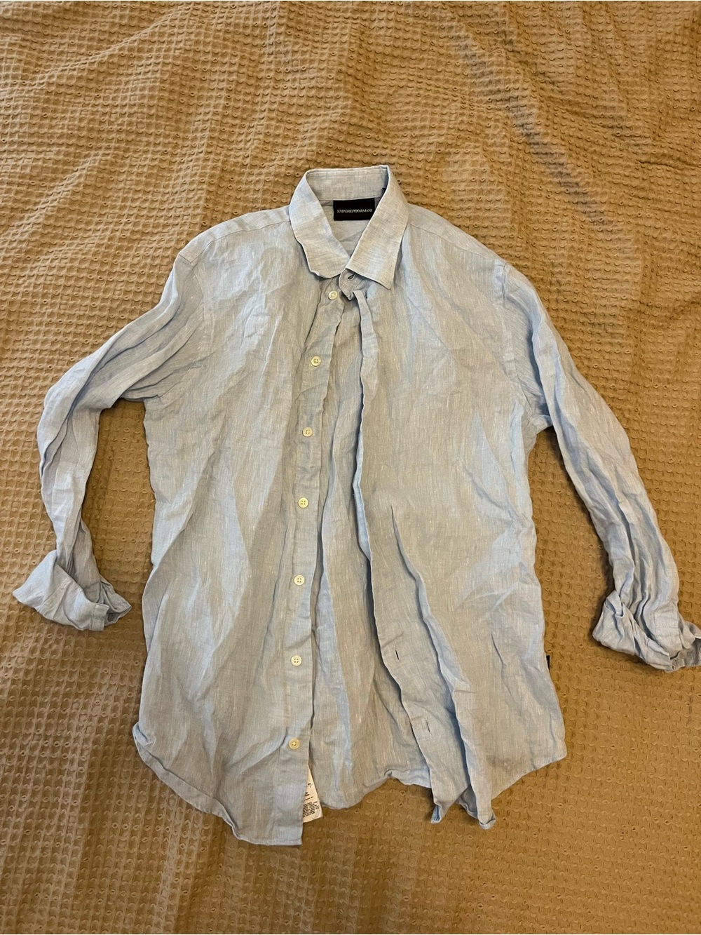 Emporio Armani Light Blue Linen Button-Down Shirt